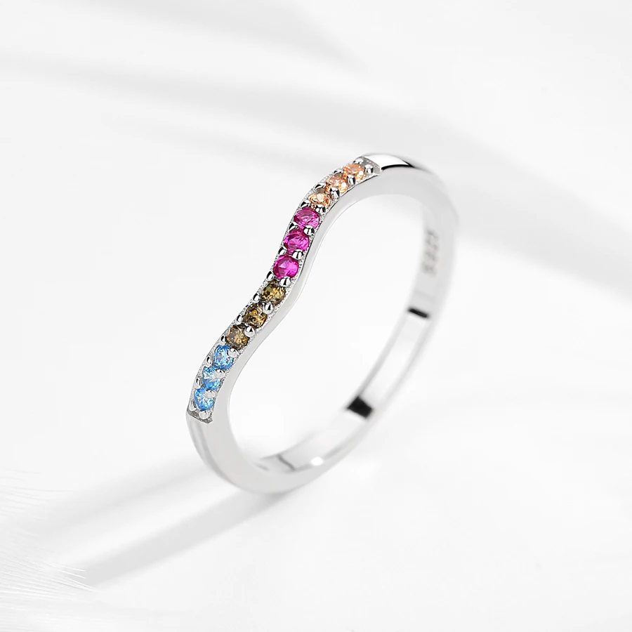 925 Sterling Silver Colorful Rainbow Water Droplet Clear CZ Finger Rings for Women Wedding Engagement 100% KALETINE silver rings silver ring wedding rings