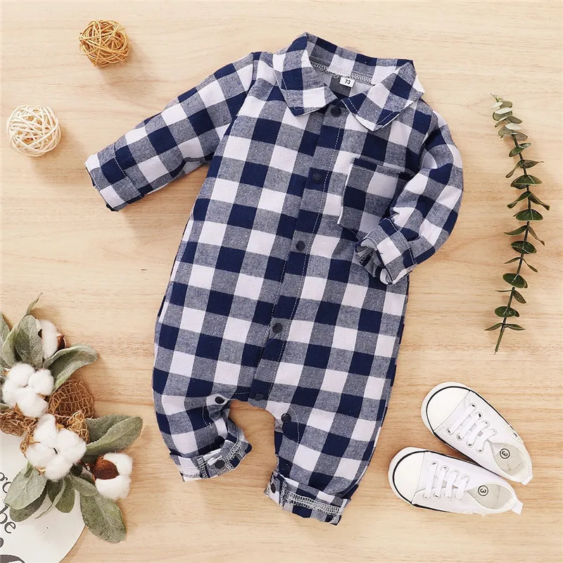 Newborn Cotton Casual classic Plaid Collar Jumpsuit for Baby Boy, Baby Girl | Three Colors