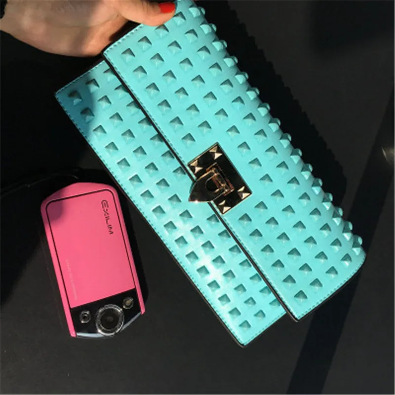light blue Роскошная женская сумка-клатч известного бренда с заклепками, вечерняя сумочка, высокое качество, сумка через плечо, женские сумки и кошелек - Цвет: light blue