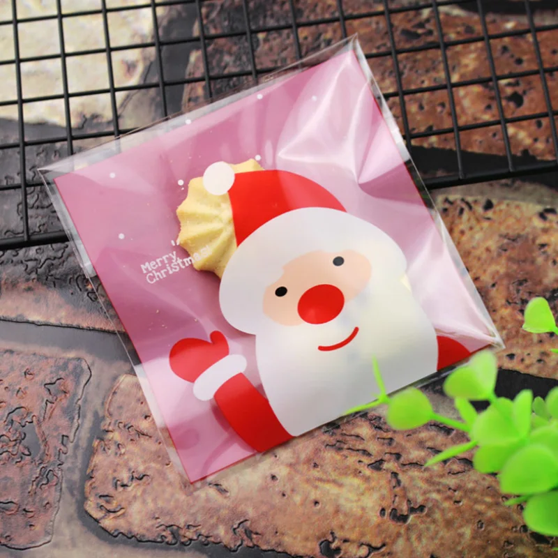 100 шт/1 шт самоклеющиеся мешок для конфет Рождество самозапечатывающаяся сумка пластиковые печенья мешочки многоразовые закрывающиеся новогодние подарочные пакеты Navidad - Цвет: H 100pcs