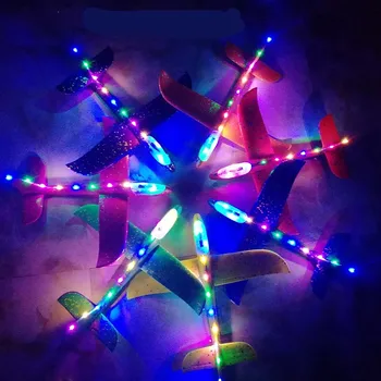 

48cm DIY Aircraft Shine Flashlight Hand Throw Flying Glider Planes Foam Flying Model Outdoor Night Fun Planes Toys For Children