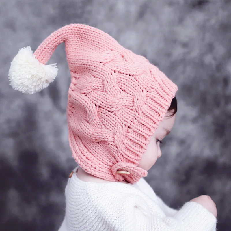 

Super Warming Baby Cap Hat Kids Knit Cotton Masking Cap Autumn Winter Warm Girls Double Pompom Hats