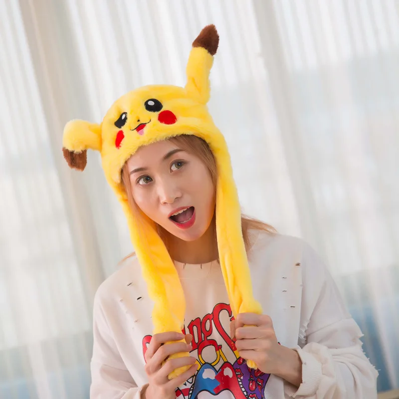 

Hot Selling Douyin Celebrity Style Upright Ears Rabbit Hat a Pinch Ear Moving Hat Air Bag Cap Plush Toys