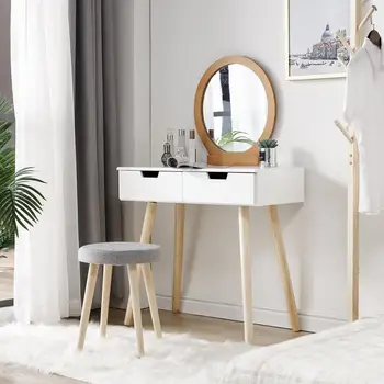 

Household Modern Dressing Table Solid Wood Drawer Set Jewelry Storage Box With Mirror Stool Chair Dressing Table Furniture HWC