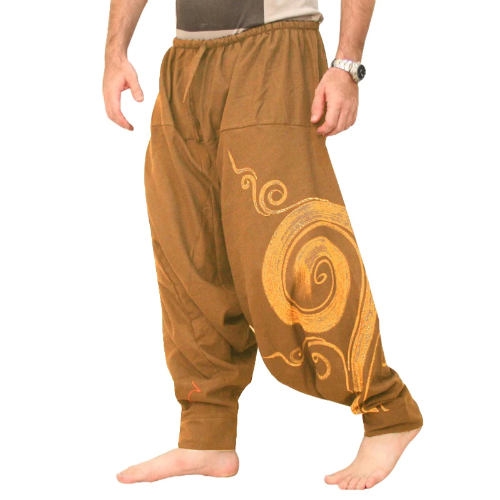 Men Casual Harem Pants Summer Yoga Baggy Hippie Spiral Print Trousers