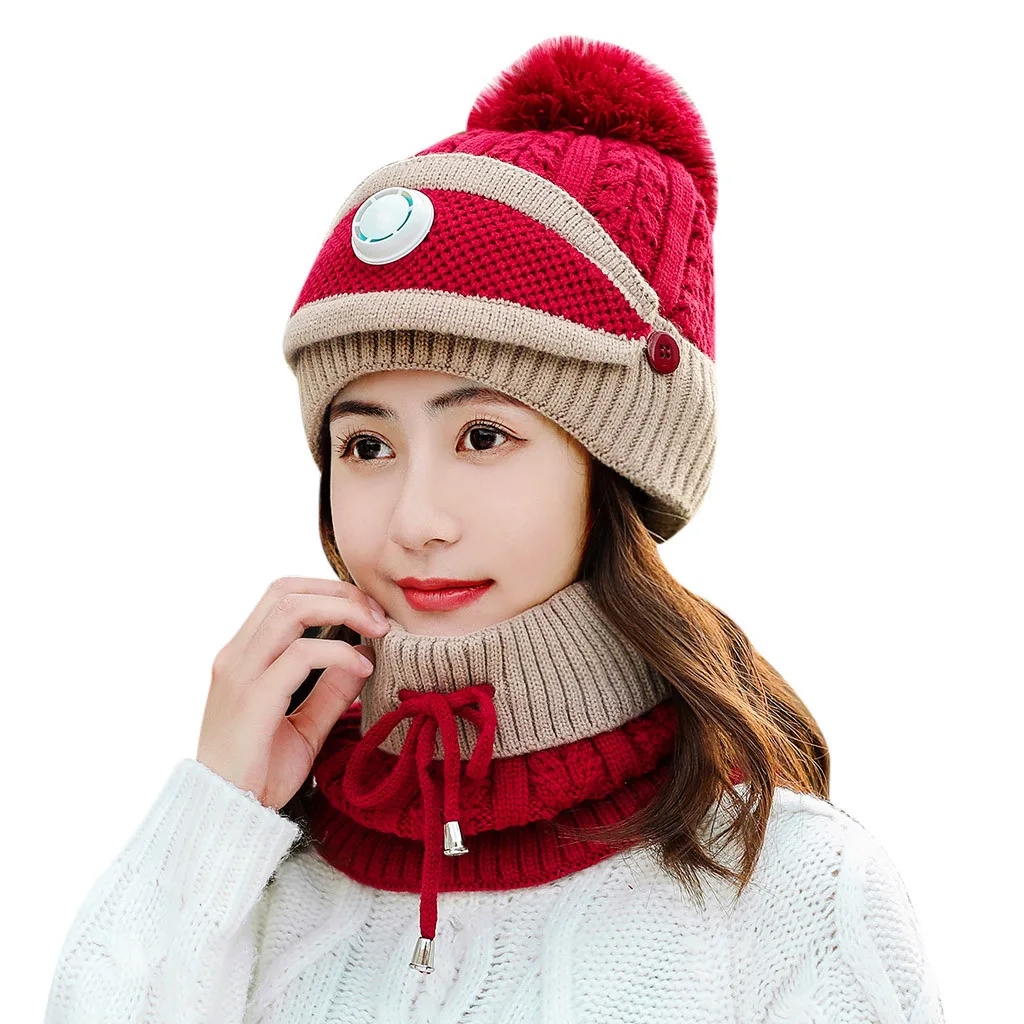 Шапка и шарф 2019Top женская вязаная шапка для девочек шарф маска набор мягкая теплая флисовая подкладка зимняя Лыжная шапка вязаные наушники теплая шапка