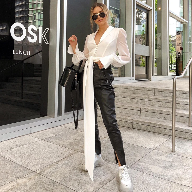 Женский офисный Топ INDRESSME однотонная белая Повседневная рубашка с длинными