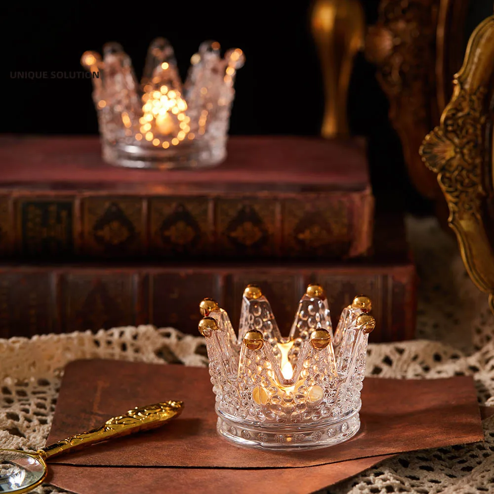 Candlestick Home Decoration Accessories European Light Luxury Candlestick Necklace Ring Storage Dish Glass Embossed Candlestick