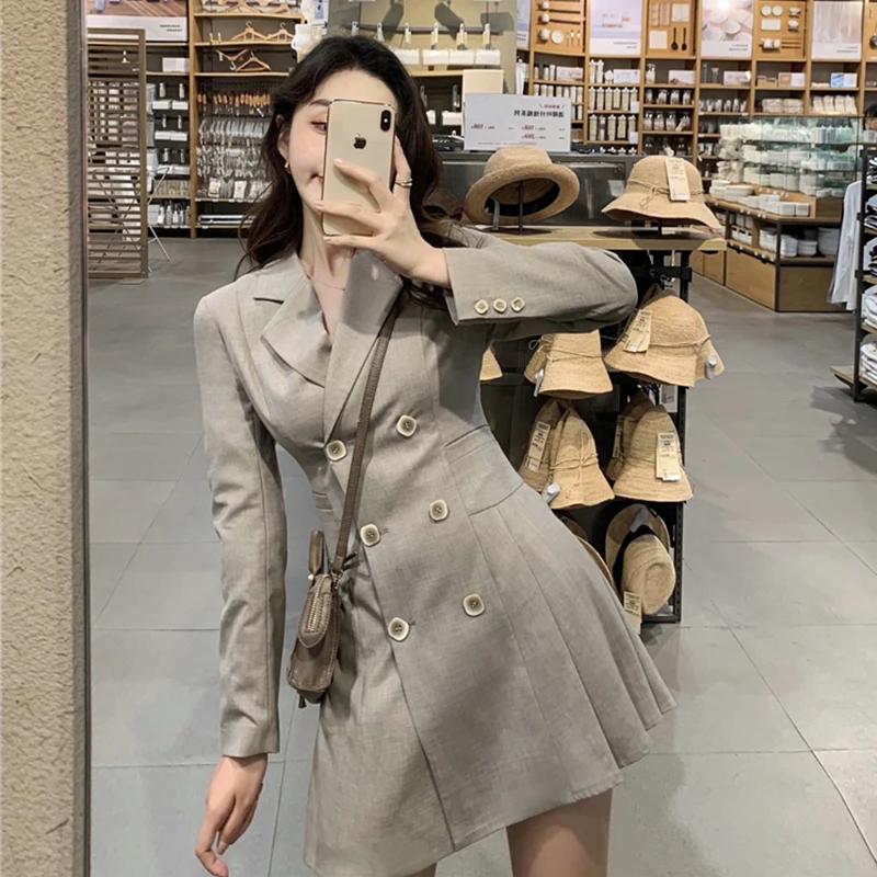 

Ailegogo New Women OL Autumn Slim Long Trench Coat Casual Female Double Breasted Turn Down Collar Outwear Blazer Tops
