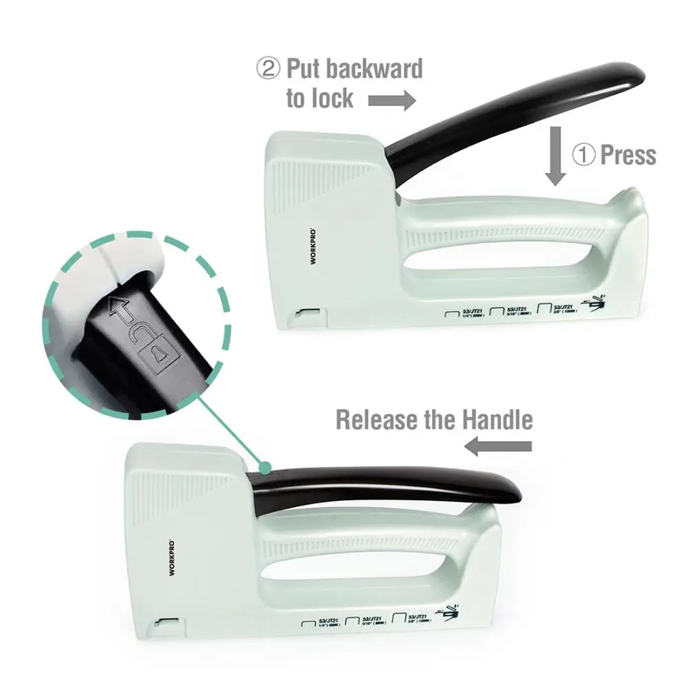 WORKPRO Light Duty Nail Gun Manual Staple Gun Furniture Nailer Plastic Stapler with 800 Staples 6mm/8mm/10mm and Staple Remover 3