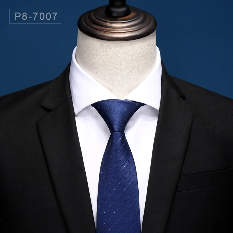P8-7007 Высокое качество дизайнер новая мода темно-синий горошек Полосатый 8 см галстуки для мужчин галстук вечерние деловой строгий костюм с подарочной коробкой - Цвет: P8-7007