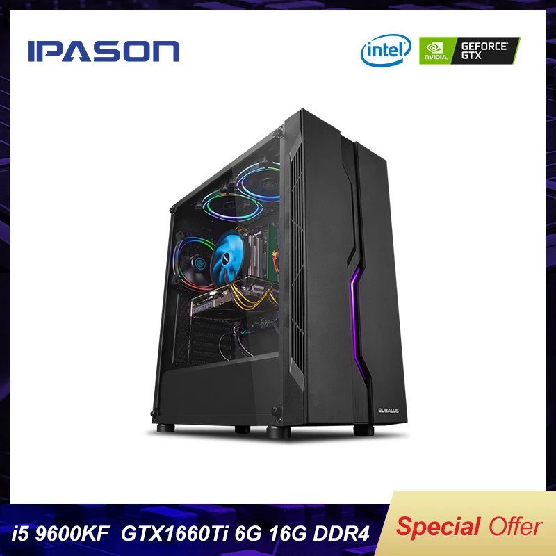 IPASON игровой компьютер ПК Intel i5 9400F обновление до 9600KF/GTX1660TI 6G DDR4 16G ram 256G SSD высококлассное настольное устройство E-sport