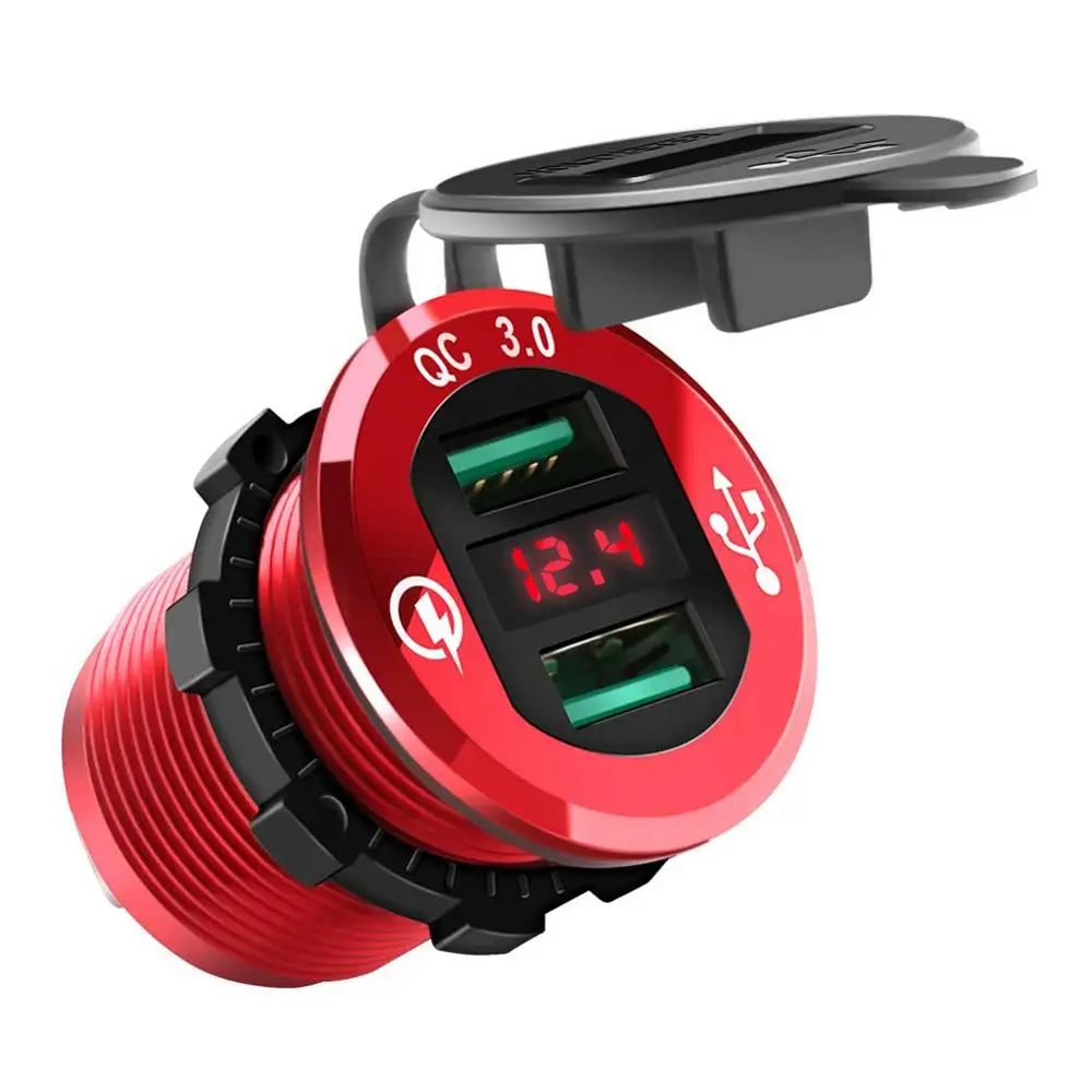 Quick Charge 3,0 Dual USB Зарядное устройство гнездо, Водонепроницаемый Алюминий Мощность розетка Быстрая зарядка с светодиодный вольтметр для автомобиля 12 V/24 V автомобиль лодка м - Название цвета: red