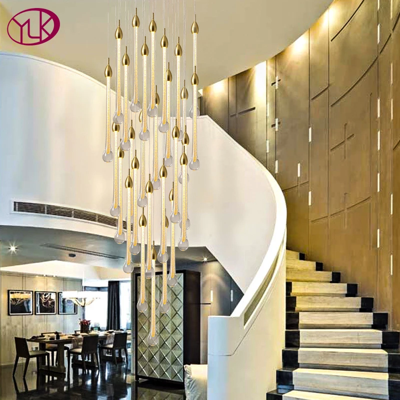 Youlaike Luxury Modern Chandelier Lighting For Staircase Spiral Design Water Drop Crystal Lamp Lobby Long Led Cristal Lustre Chandeliers Aliexpress