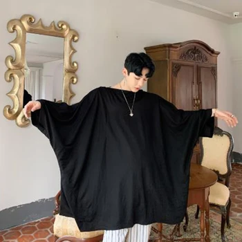 

Men Oversize Short Sleeve Loose Black T-shirt Male Streetwear Hip Hop Punk Gothic Casual T Shirt Dress Tees Shirts Cloak