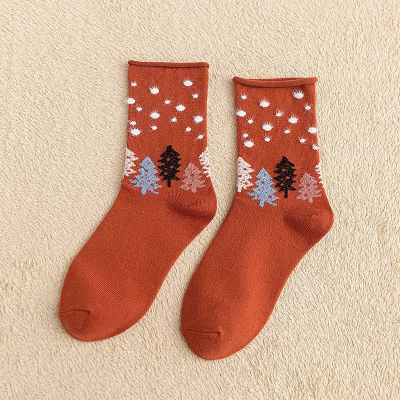 Coral red Socks HEPOSCKONE продукт осень зима мультфильм Рождественская елка женские носки индивидуальные хлопок край перо Творческий Sokken Harajuku - Цвет: Coral red Socks