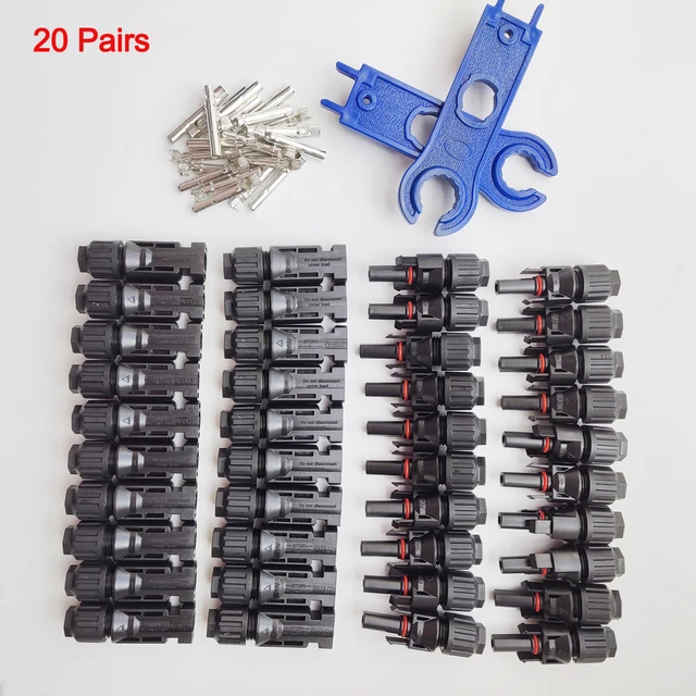 20 Paires Connecteurs Mâle/femelle Pour Câble Solaire PV – Compatible Câbles 2.5/4/6 Mm², Noyau Cuivre étamé