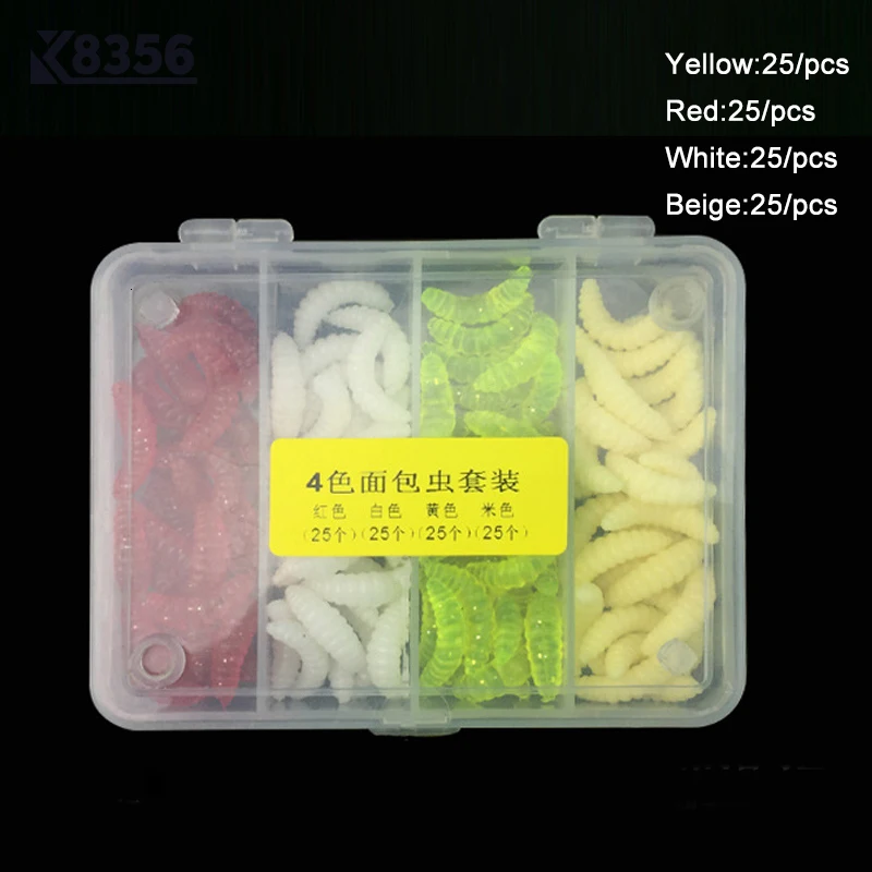K8356 100 шт./компл. 73g ПВХ приманки для ловли рыбы, хлеба, Мягкая приманка в виде червя ложка снасти червяк личинка рыболовные снасти многоцветные