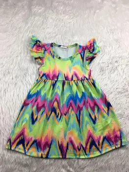 

summer latest style colored flutter sleeves boutique dress for girls