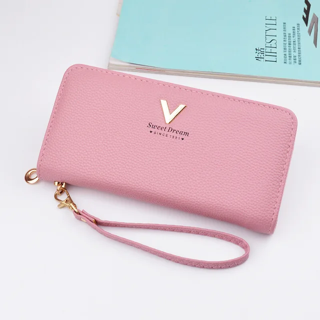 2021new ladies pu leather long wallet zipper wallet women fashion high-quality large-capacity mobile phone bag card bag wallets Pink