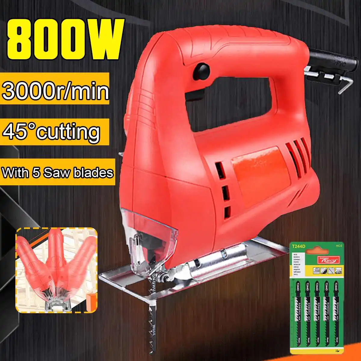 Doersupp 800W Jig Saw 3000r/min Electric Saw With 5 Saw Blades