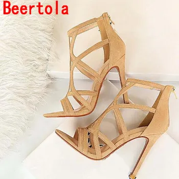 

Peep Toe Women's Sandals Sexy Cross Strap High Heels Shoes Female Behind Zipper Roman Shoes Sweet Ladies Pumps Three Style