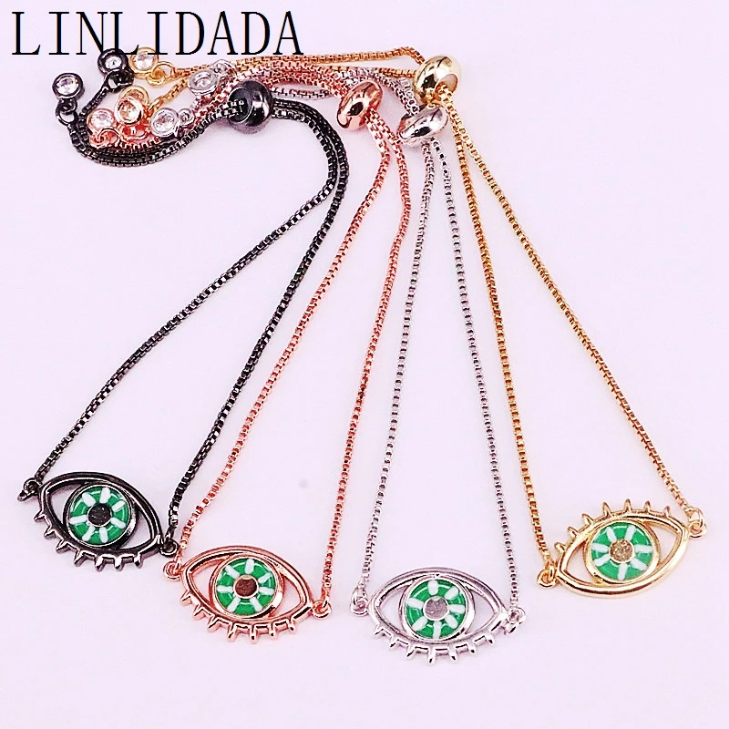 10 шт., новая мода для женщин, девушек, регулируемые скользящие цепи, ювелирные изделия, эмалированные металлические браслеты в форме глаз