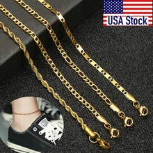 Simple Link Chain Anklet for Women Unisex Stainless Steel Rope Figaro Curb Link Leg Chain Bracelets Summer Jewelry 10inch KAM01B