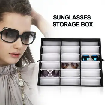 

18 Grids Glasses Display Case Dust-proof Lockable Stud-snap Button Sunglasses Organizer Storage Box Glasses Jewelry Display Box