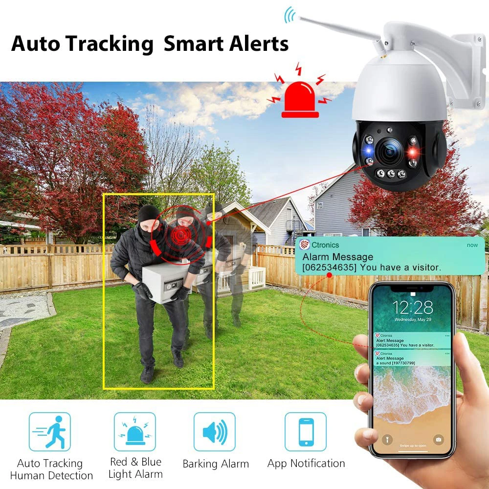 5MP 30X Zoom IP Camera Wifi Onvif PTZ Speed Dome Human Detection SD Card Slot CCTV H.265 P2P Wireless Surveillance Camera