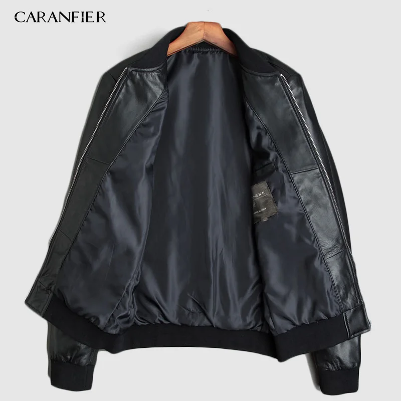 CARANFIER Новое Брендовое пальто мужские Куртки из натуральной овечьей кожи повседневные облегающие пальто мотоциклы черная верхняя одежда пальто