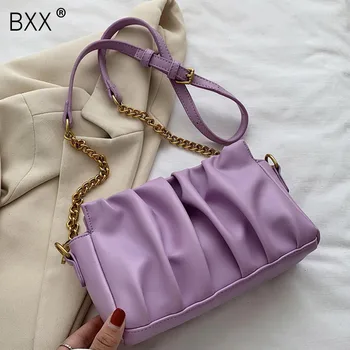 

[BXX] Folds PU Leather Crossbody Bags For Women 2020 Solid Color Shoulder Handbags Female Travel Summer Cross Body Bag HM974