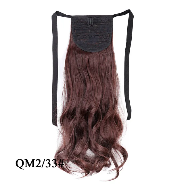 Leeons 20'' Synthetic Ponytail Hair pieces Heat Resistant Fiber Straight Ribbon Clip In Hair Extension 21 colors Brown Black qm 2 33