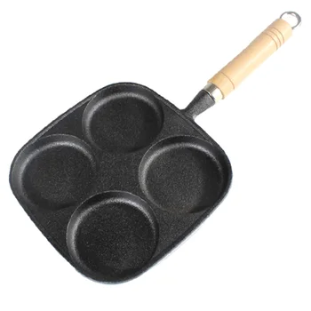 

Egg Mold Cookware With Porosity Flat Design Long Handle Cooking Uncoated Frying Pan Pancake Pot Four Hole Non Stick Cast Iron