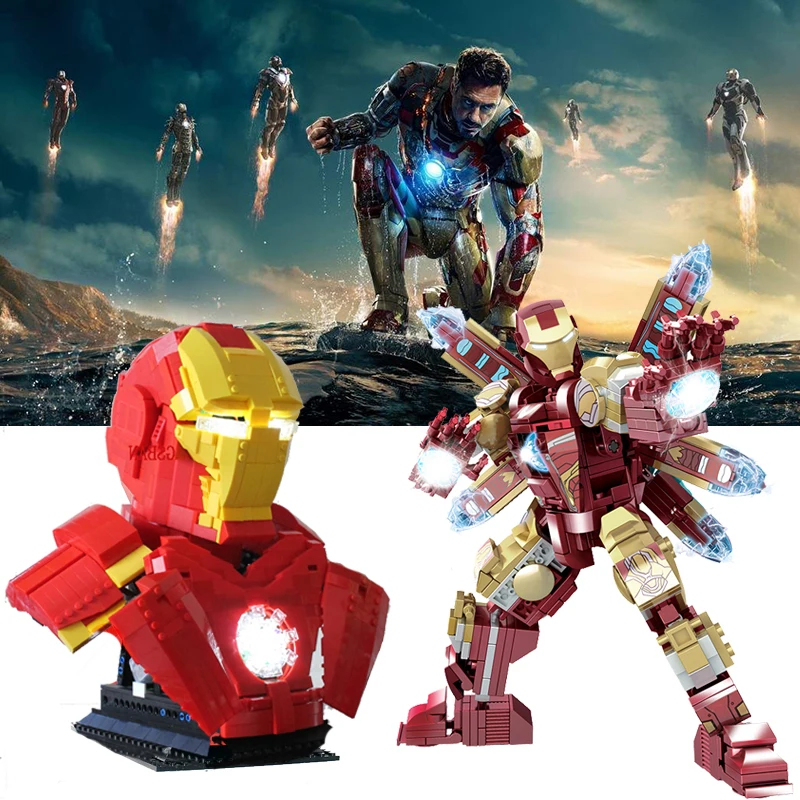 

LED Marvel Movie Avenger Super hero Figures Iron Man Laboratory MK85 Iron Man Armor Techinic RC Building Blocks Child Toys Gifts
