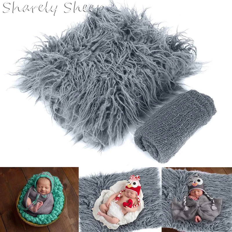 Baby Shooting Faux Fur Blanket Newborn Photography Props Baby Photoshoot Studio Posing Wrap+Blanket Sets fotografia Accessories