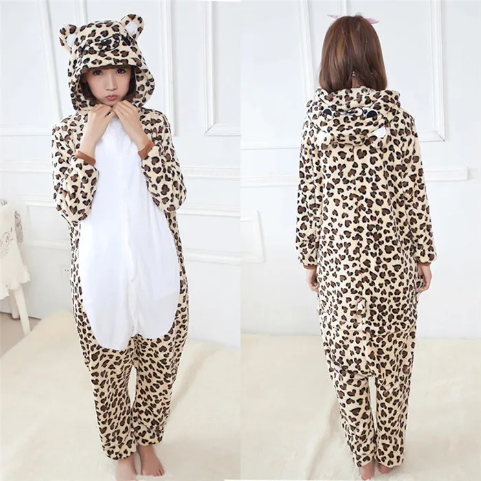 Leopard KIGUCOS, фланелевые теплые пижамы для женщин, зимняя Пижама, комбинезоны, унисекс, мультяшные костюмы, подарок на год, милая Пижама - Цвет: Leopard