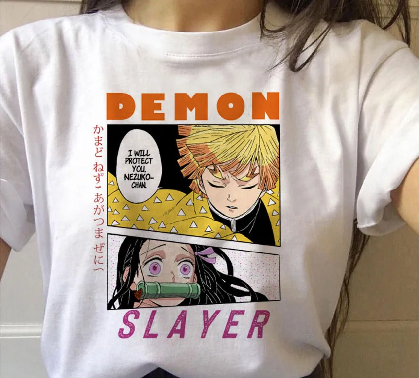 Kimetsu No Yaiba Demon Slayer футболка для женщин Графический Топ футболки японского аниме короткий рукав белый Повседневная Harajuku панк одежда - Цвет: WTQ2922