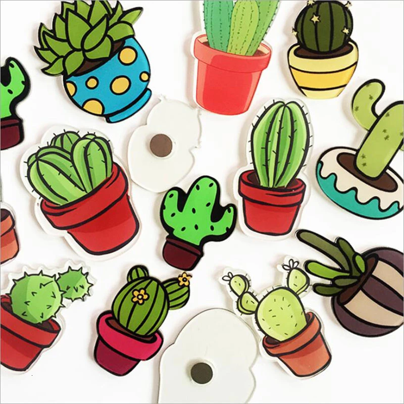 2Pcs Cartoon Cute Cactus Fridge Magnet Sticks Succulent Plant Magnets Household Kitchen Decor Accessories | Дом и сад