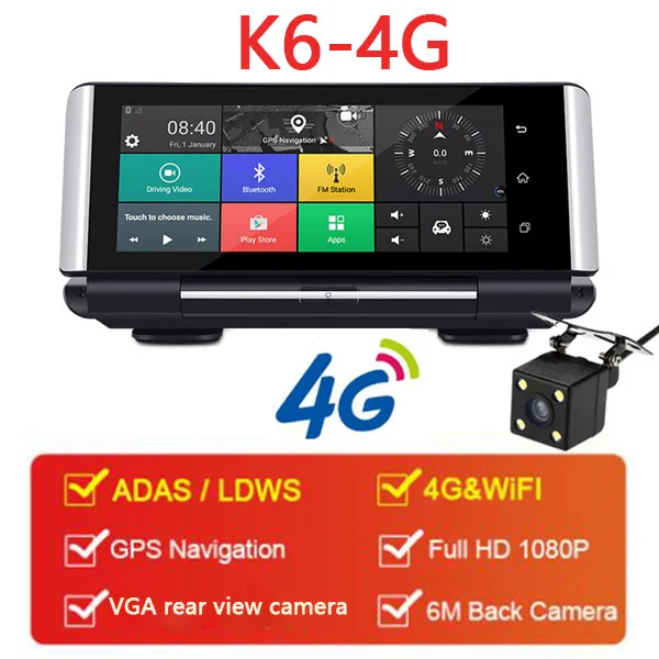 QUIDUX 3g 4G Видеорегистраторы для автомобилей Камера gps 6,8" Android Dashcam регистратор ADAS Full HD 1080 P видео регистратор Двойной объектив dvrs Wi-Fi монитор - Название цвета: K6-4G