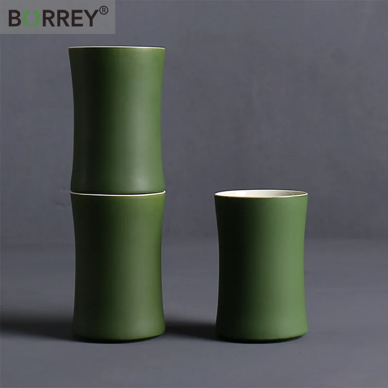 

BORREY 300Ml Ceramic Coffee Mug Tea Cup Bamboo Shape Mug For Coffee Chinese Porcelain Cup Green Round Mug Kung Fu Tea Cup Bowl