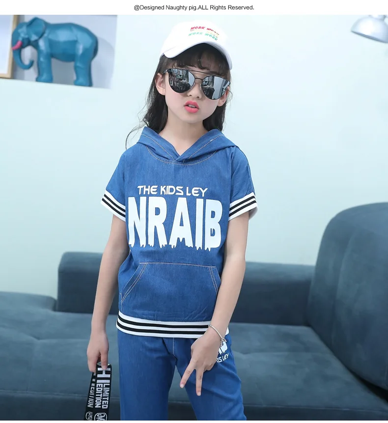 Kids Clothing Sets For Girls Clothes Suits Children Clothing Set Summer Girls Sport Suit Hooded Short Sleeve Girl Denim Set