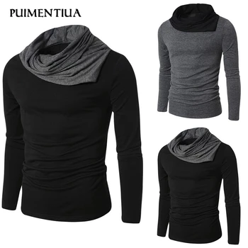 

Puimentiua 2020 Spring Solid Casual Men High Collar Long Sleeve Knitted Slim Outwear Sweater Personality Fashion Tops
