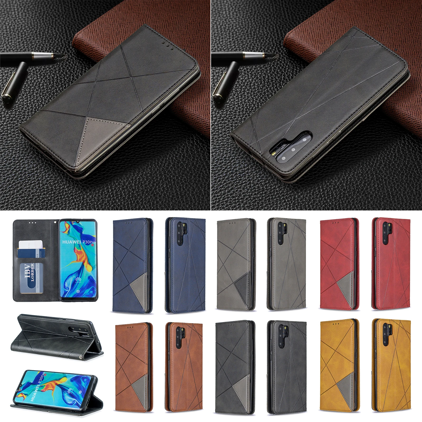 Кожаный чехол книжка для huawei P30 Lite Pro из овечьей кожи Магнитный кожаный P20 P Smart Y5 Y6 Y7