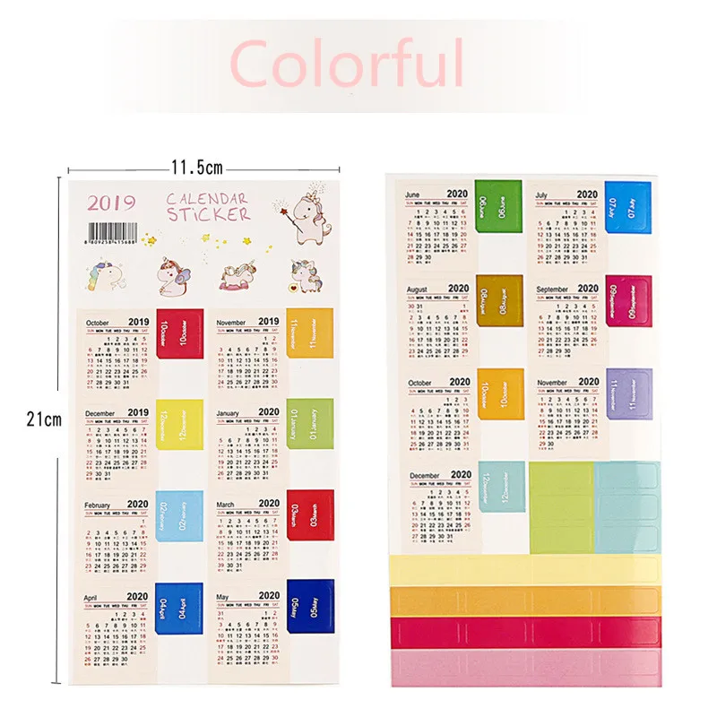 Colorful Год, 2 шт, календарные наклейки, закладки, планировщик, аксессуары для журналов, украшения офиса, наклейки на стол, этикетки, канцелярские товары - Цвет: Colorful