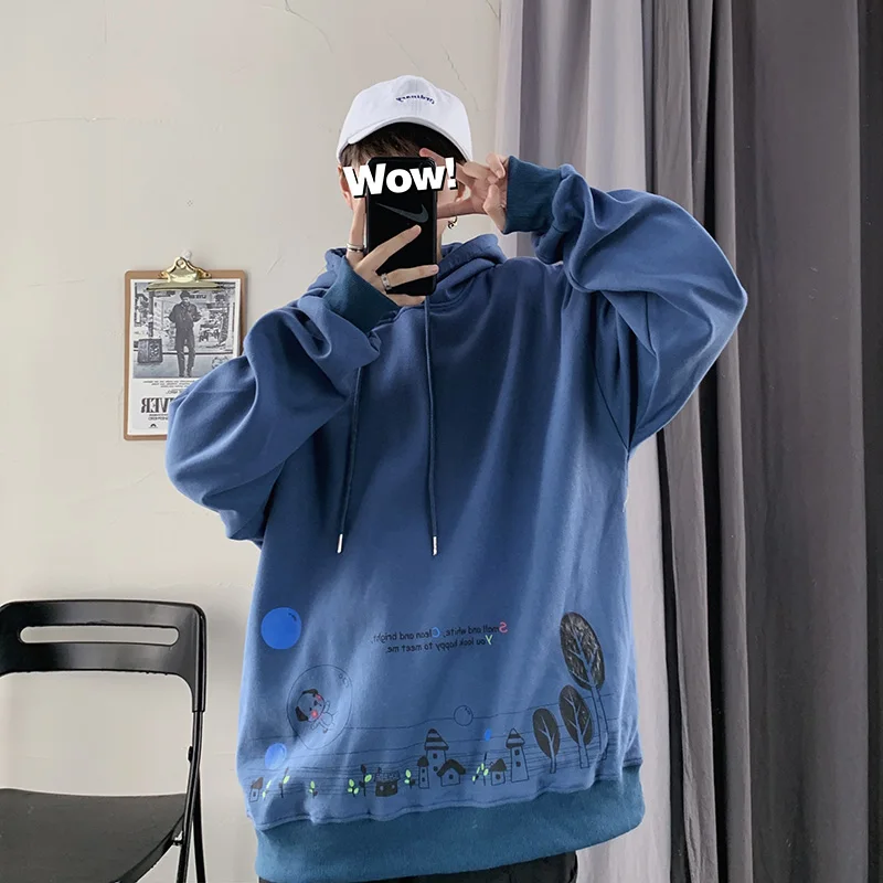 

Mens Harajuku Hoodies and Cartoon Pattern Printed Pullovers Oversized Japanese Streetwear Loose Fit Sweatshirts for Men Clothing