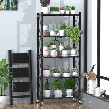 

4 layer folding kitchen shelf with wheels floor pot microwave oven kitchen supplies storage rack kitchen trolley cart