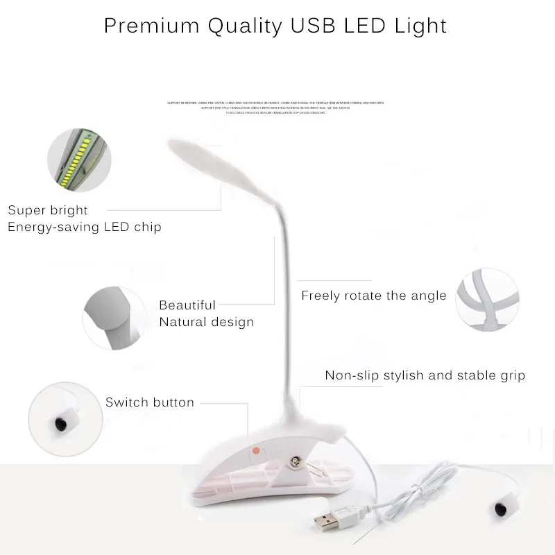  USB Led Desk Lamp With Clip Flexible Table Lamp Eye Protection 14Leds For Bedside Book Reading Stud - 4000132075363