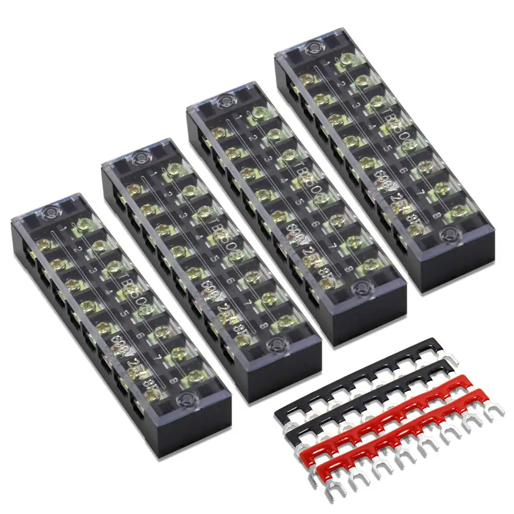 3pcs 600V 8 Positions Dual Rows Covered Barrier Screw Terminal Block Strip·uk 