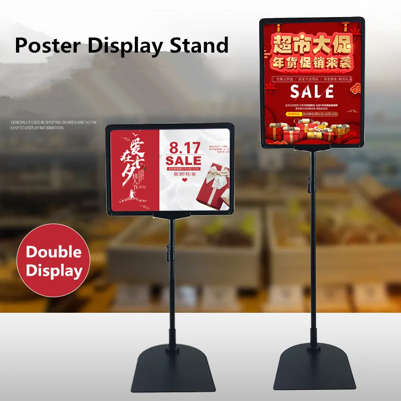 A4 Height Adjustable Stainless Steel Poster Display Frame Promotion Sign Holder Sales Cardboard Display Racks Stand advertising display stand poster adjustable yard sign stakes emblems telescopic holder t shaped clip rack stainless steel staff